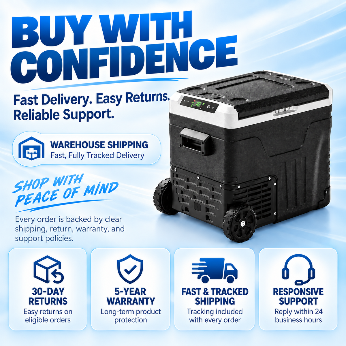 53QT 12V Portable Car Refrigerator – Dual Zone Fridge & Freezer