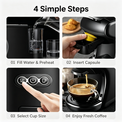 Capsule Espresso Coffee Machine, Compact Coffee Brewer