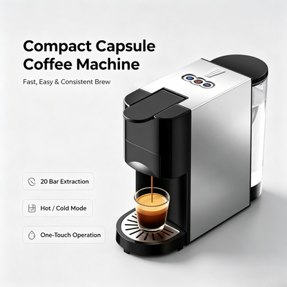 Compact Capsule Coffee Machine, Hot &amp; Cold Espresso Maker