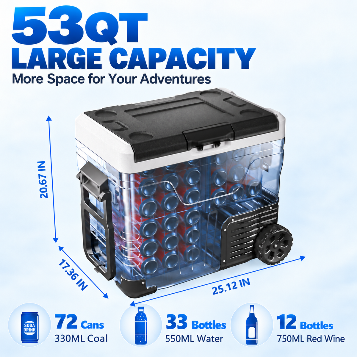 53QT 12V Portable Car Refrigerator – Dual Zone Fridge & Freezer